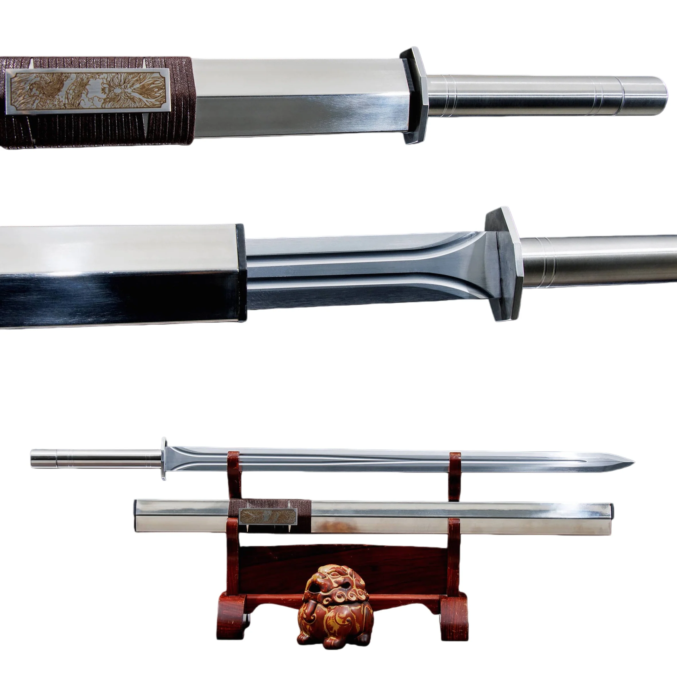 Espada de 94 cm completamente forrada en acero inoxidable - lista para el combate, katana de acero auténtico y afilado. Una espada de artes marciales para guerreros, ninjas.