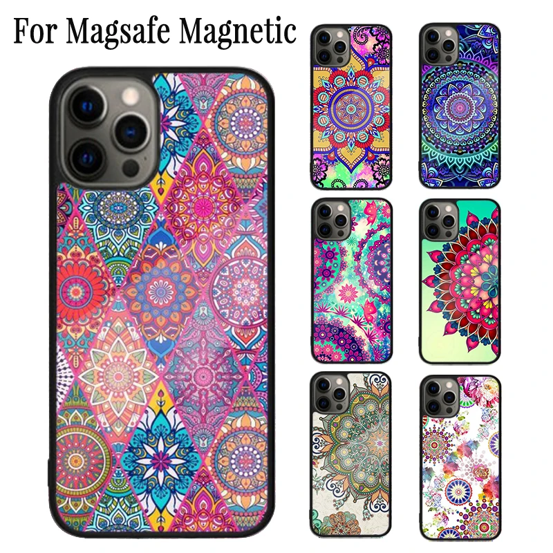 Indian Pattern Mandala Magnetic Phone Case Coque For iPhone 16 15 14 Plus 13 12 Mini 11 Pro Max Magsafe Wireless Charging Cover