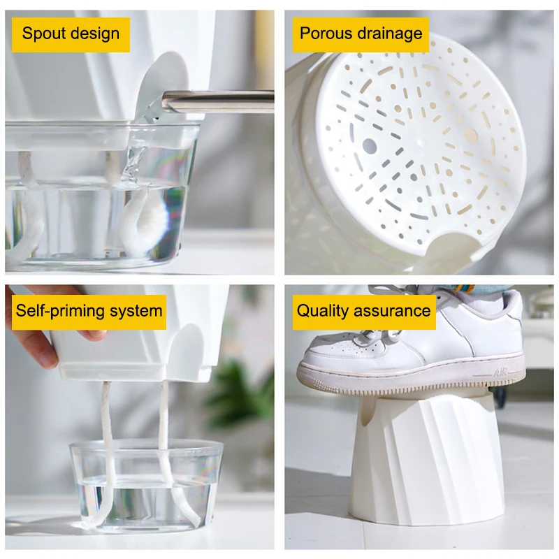 Lazy Hydroponic Flower Pot Automatic Water-Absorbing Flowerpot Transparent Double Layer Self Watering Planter Office