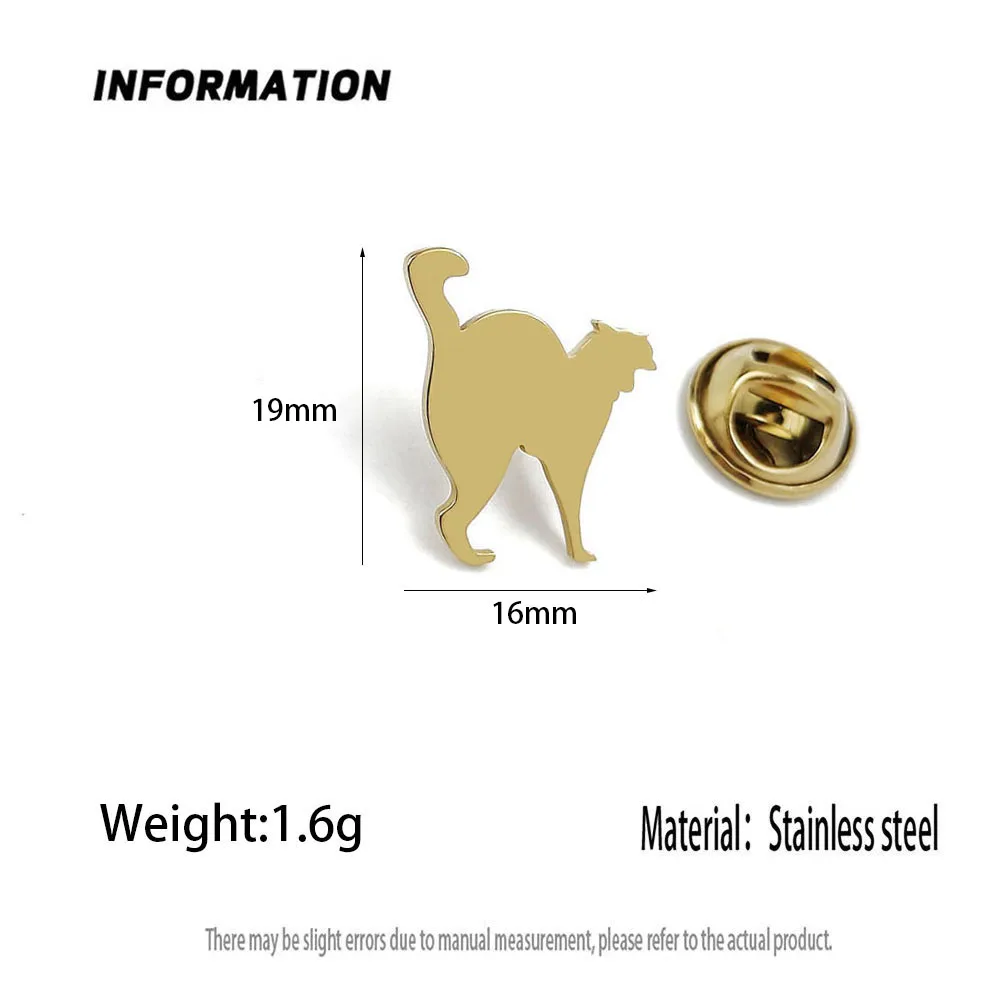 316L Stainless Steel Arch Back Cat Lapel Pin Multi Color Brooch Nature Animal Collar Metal Jewelry Gift For Men Women