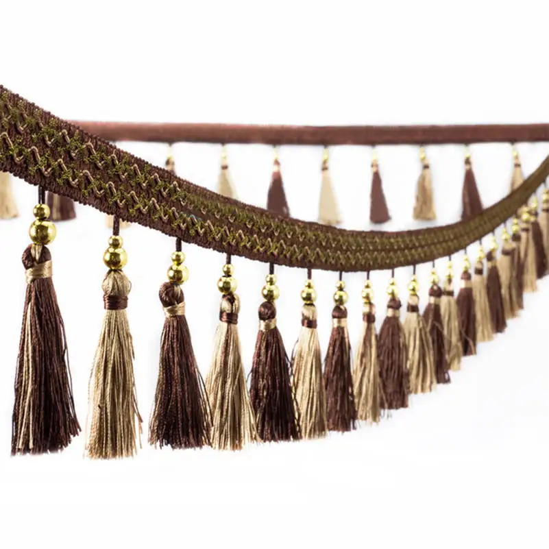 1M Curtain Tassel Beaded Fringe Sewing Trim Braid Boho Upholstery DIY Lace Trim Fringe Curtain Accessories