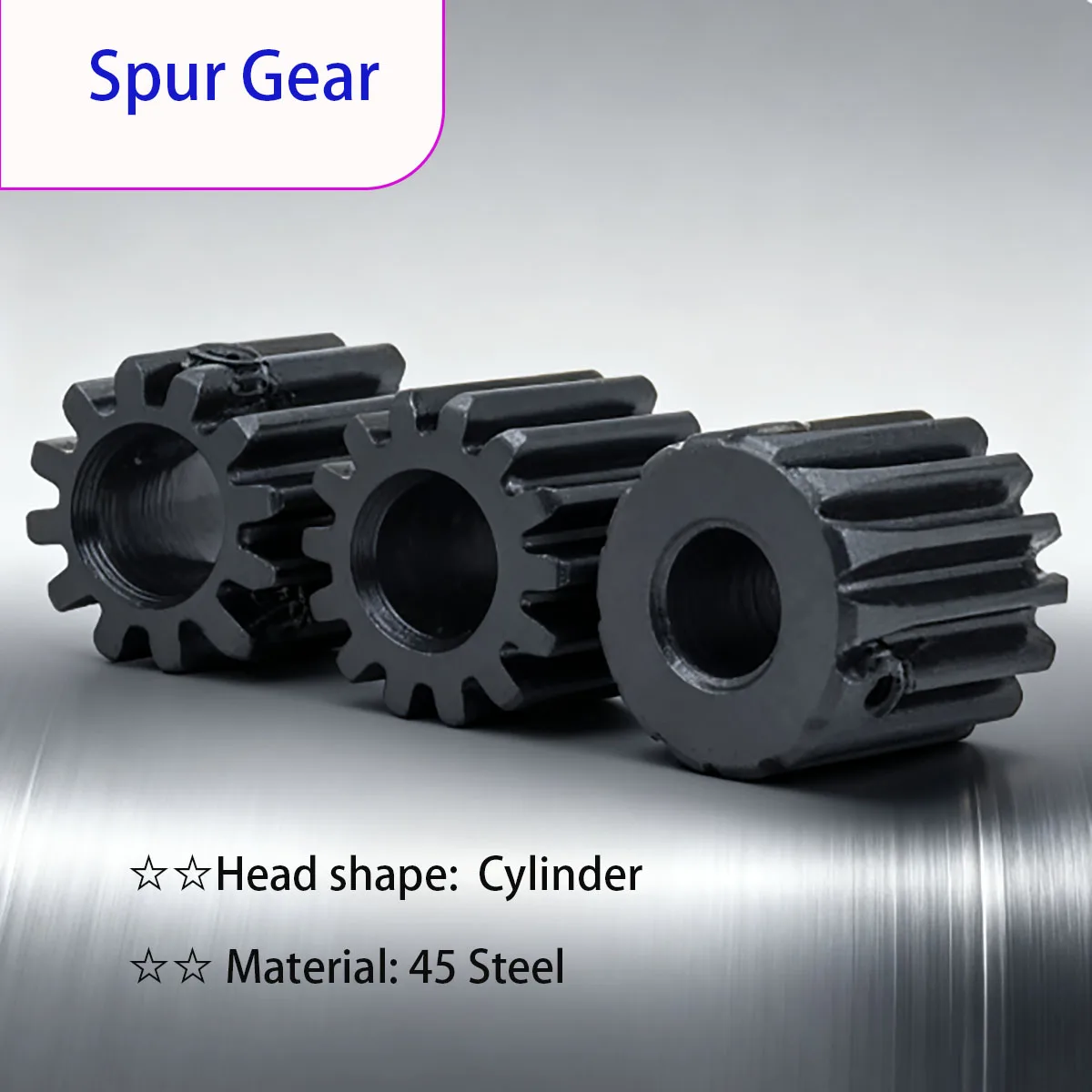 10/12/14T Black Steel Spur Gear with Screw - Motor Transmission Gear for Industrial Machinery, High Torque Gear Component
