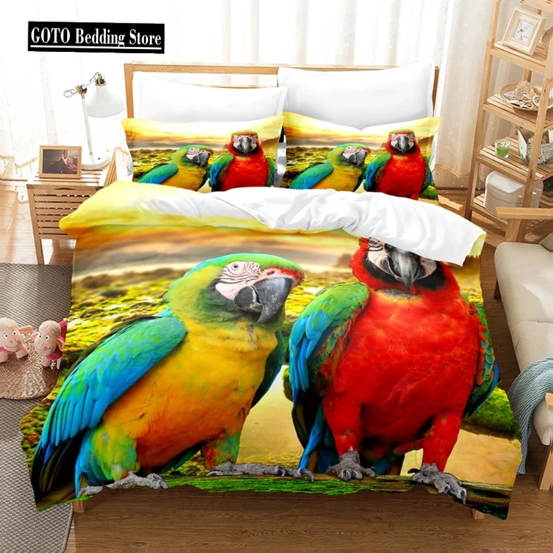 

Cute Parrot Bedding Set 200x200 Winter Duvet Cover Sets Twin Full Queen King Bedroom Set 100% Bamboo Fiber Housse De Couette