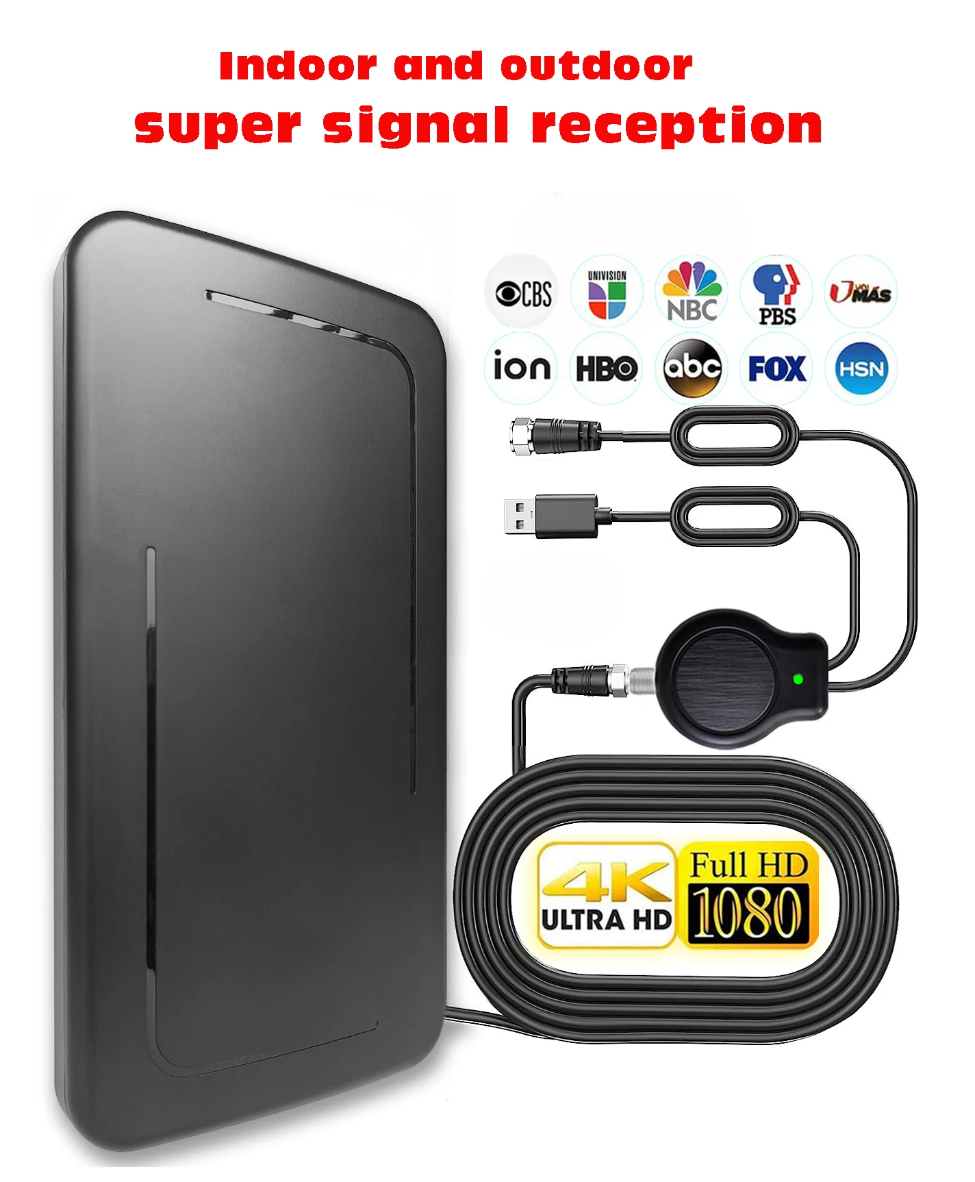 Antena de TV Digital HD amplificada para exteriores e interiores, amplificador de potencia de fuerza, receptor DVBT2, hasta 6000 millas de rango