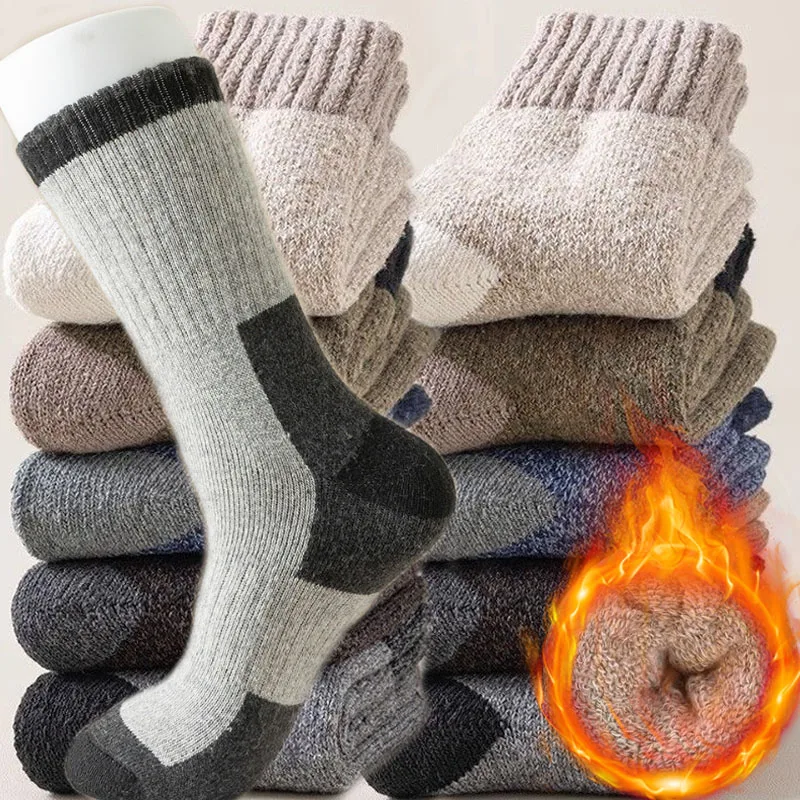 

1/5Pairs Winter Thicken Wool Socks Warm Snow Socks for Women Men Comfortable Against Cold Middle Tube Outdoor Sports Socks Gift