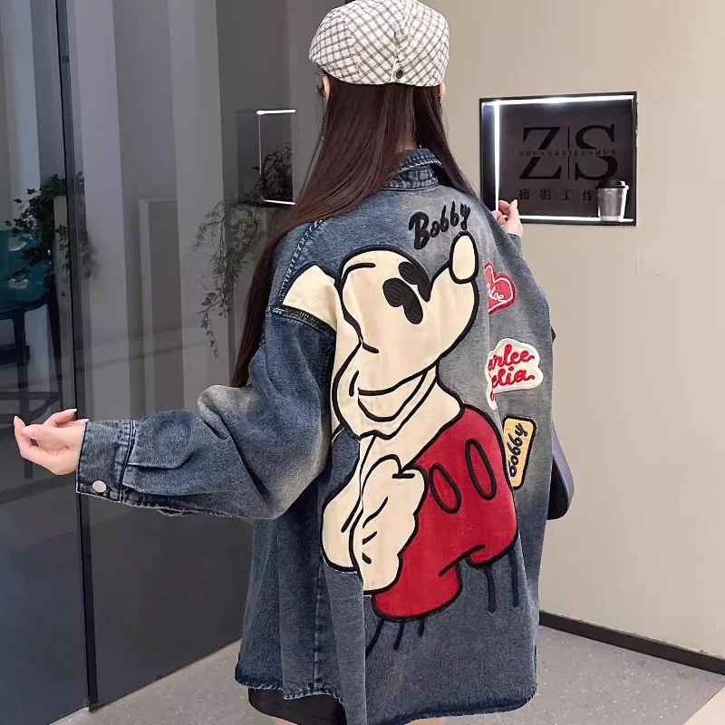 빈티지 워싱 데님 셔츠 여성용 럭셔리 하이엔드 루즈 슬라우치 홍콩 스타일 미드 길이 트렌치 코트 가디건 아우터웨어