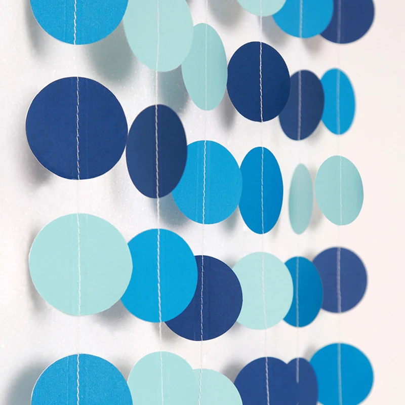 Sea Themed Dark Light Blue Paper Discs Garland Banner for Party Kids Birthday Hanging Streamer Paper Garlands Summer Decorations