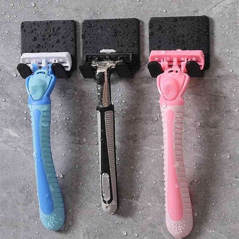 1/2/4pcs-Adhesive Razor Holder Wall Mounted Bathroom for Shower Hook Rack Gillette Shaver Shaving Holder Black Plastic Hook image 2