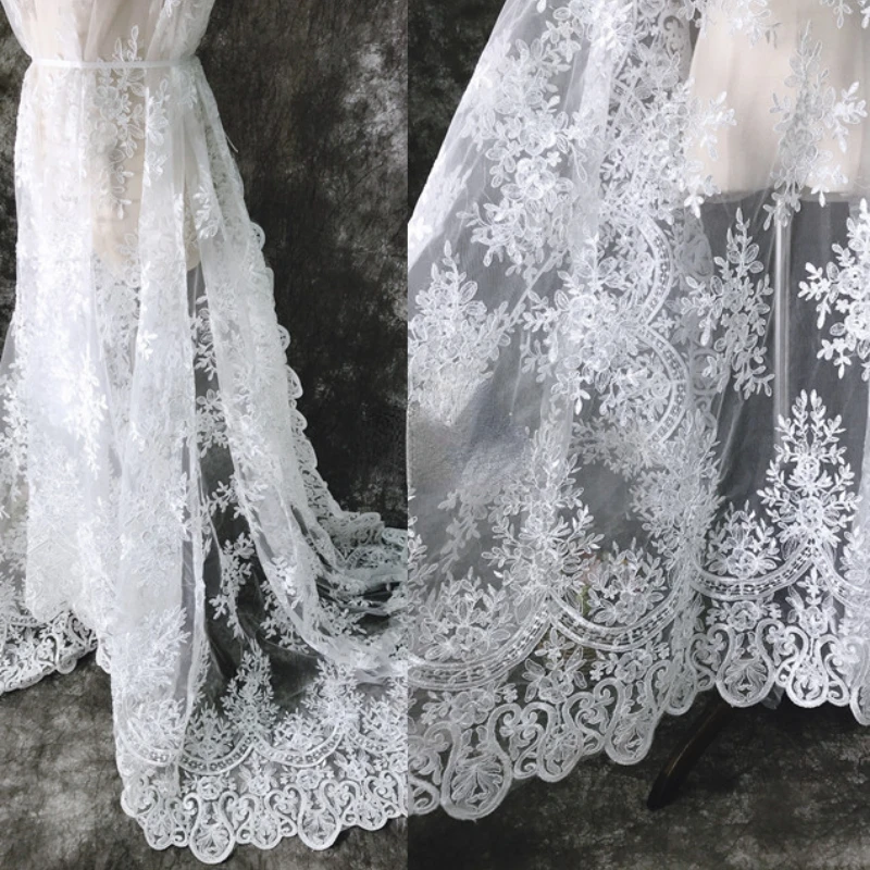 Embroidery Lace Fabric Sequin Heavy Industry Wedding Dress Clothing Curtain Decoration Cloth for Diy Sewing Material