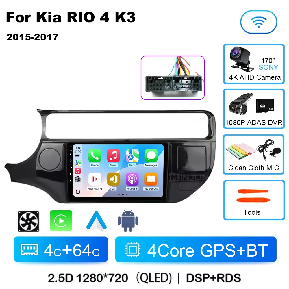 9Inch Android 15 Draadloze Carplay Auto Voor Kia RIO 4 K3 2015 2016 2017 Autoradio Multimedia Video Player navigatie Gps HeadUnit