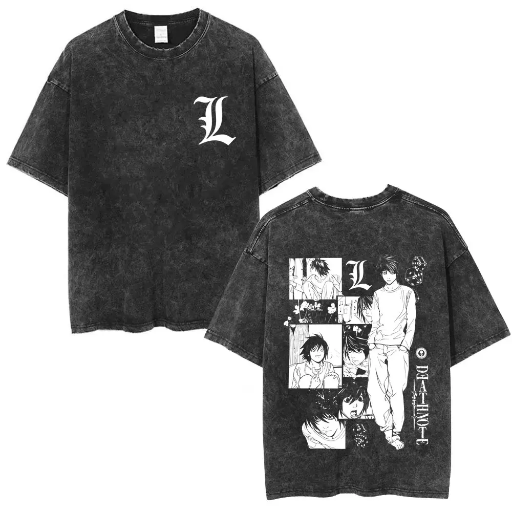 

Washed Vintage Anime Death Note T-shirt Yagami Light T Shirts Men Women Cartoon Manga Merch T-shirts Male Oversized Streetwear