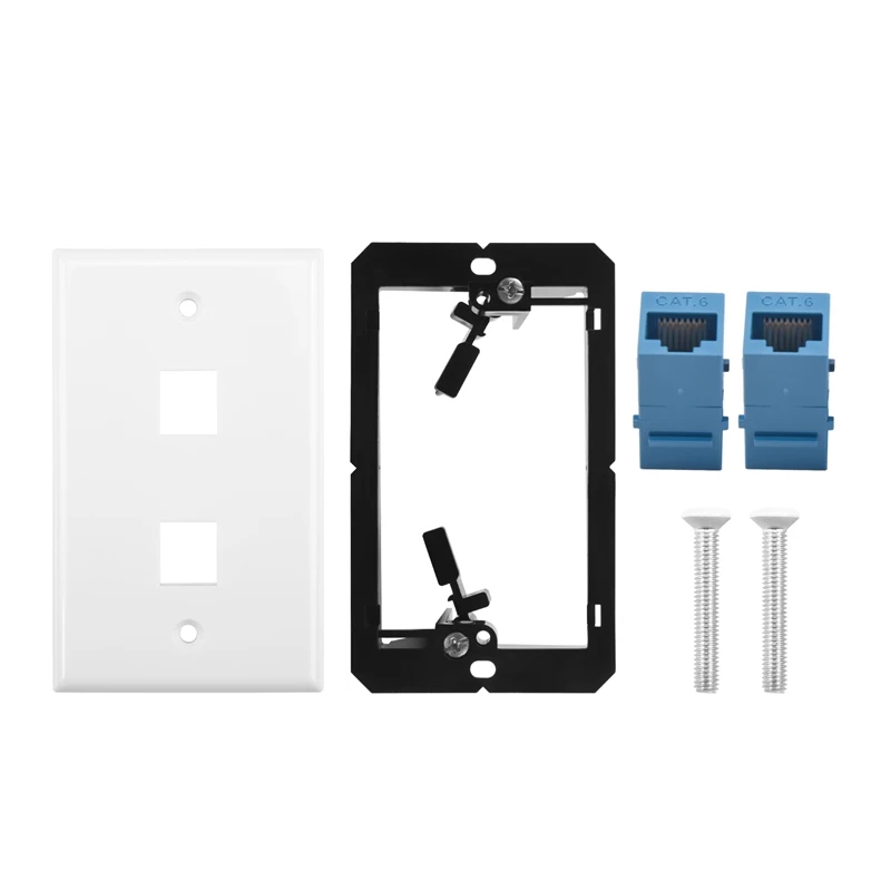 Ethernet Wall Plate with Low Voltage Mounting Bracket,Single Gang 2 Port Cat6 Keystone Ethernet Cable Wall Outlet