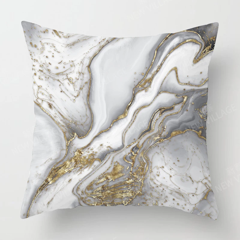 Juste de coussin géométrique en marbre doré et blanc, décoration d\'intérieur, mise à niveau de votre salon, 45x45 40x40