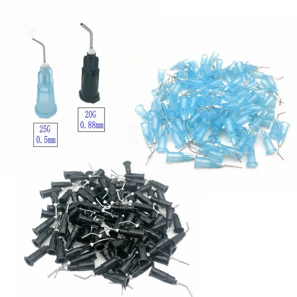 100Pcs Dental Bent Needle Tip Dental Flow Sealant Etchant Composite Resin Acid Reagent Delivery Syringe Tips 25G/20G