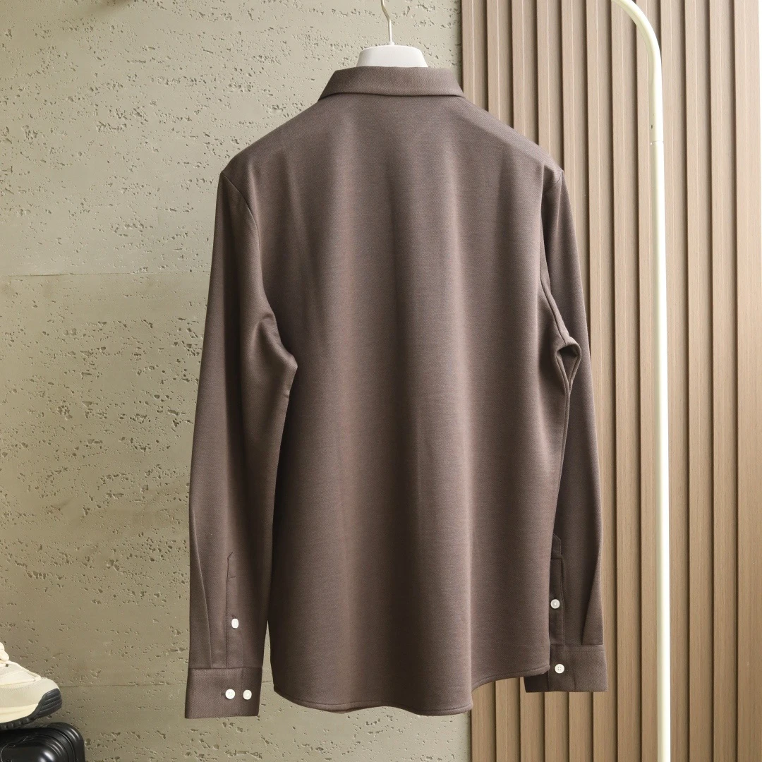 قميص Kiton القديم بنمط المال أوائل الخريف الجديد بلون سادة كاجوال للأعمال متعدد الاستخدامات للرجال بأكمام طويلة وطية صدر السترة