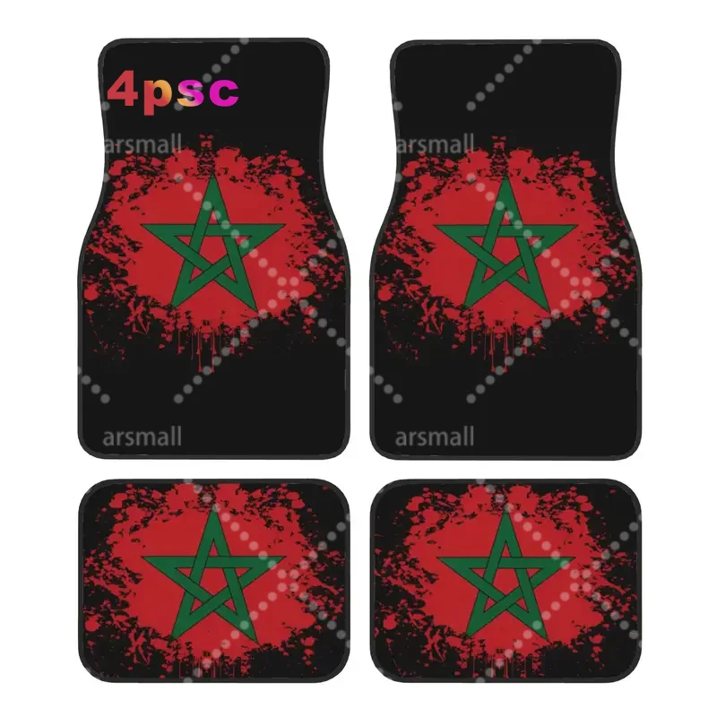 Marokko Morocco Flag 4PCS Crystal Velvet Car Floor Mats Set Universal Front Rear Foot Mats Moroccan Car Floor Protection Mat