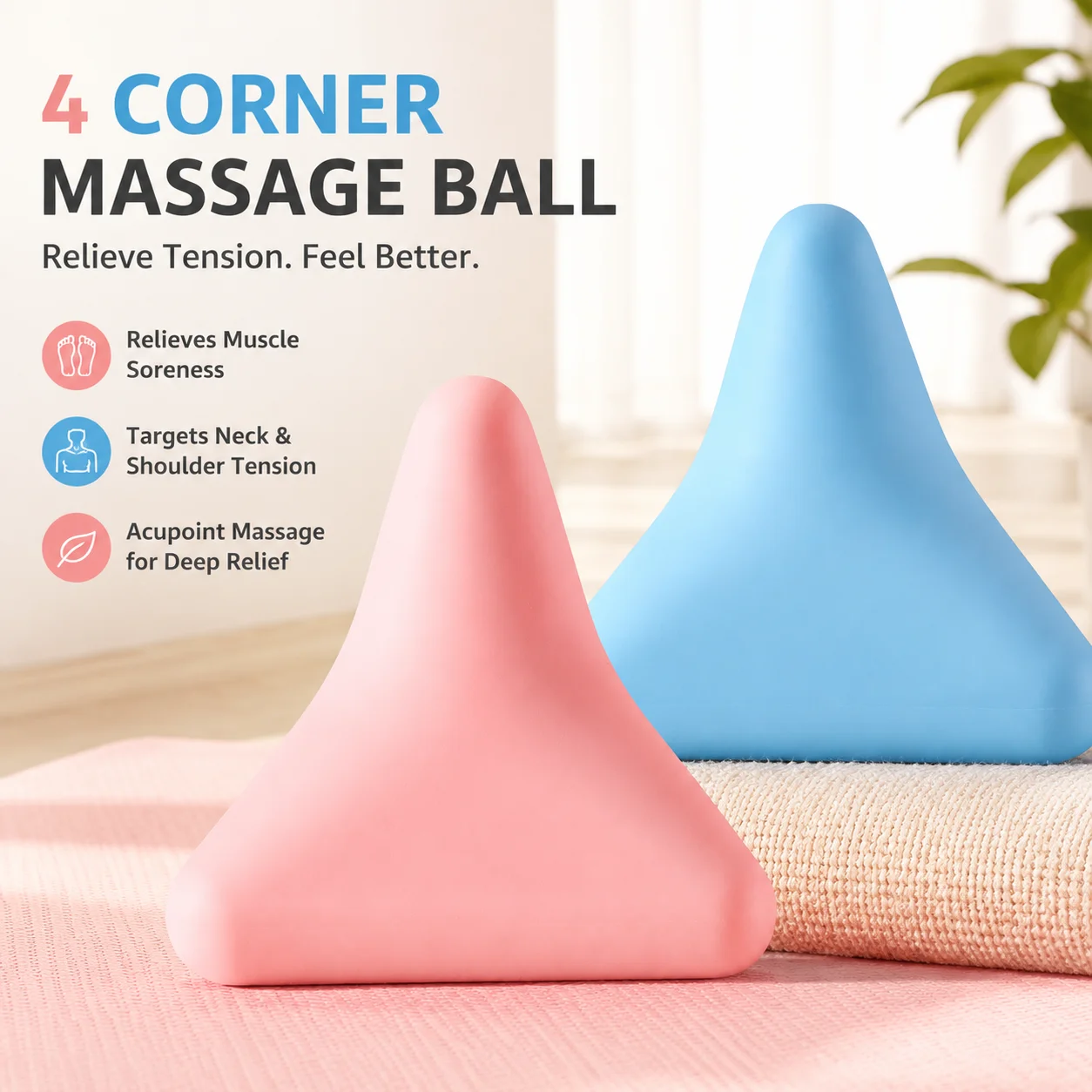 4 Corner Fascia Massage Ball for Foot Sole Neck Shoulder Acupoint Muscle Relaxation Massager