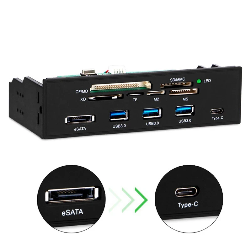 PC Computer Front panel USB 2.0 card reader with 3 ports USB3.0,Type-C, eSATA,MD,SD/MMC,XD,TF,M2,MS,64G CF Reader