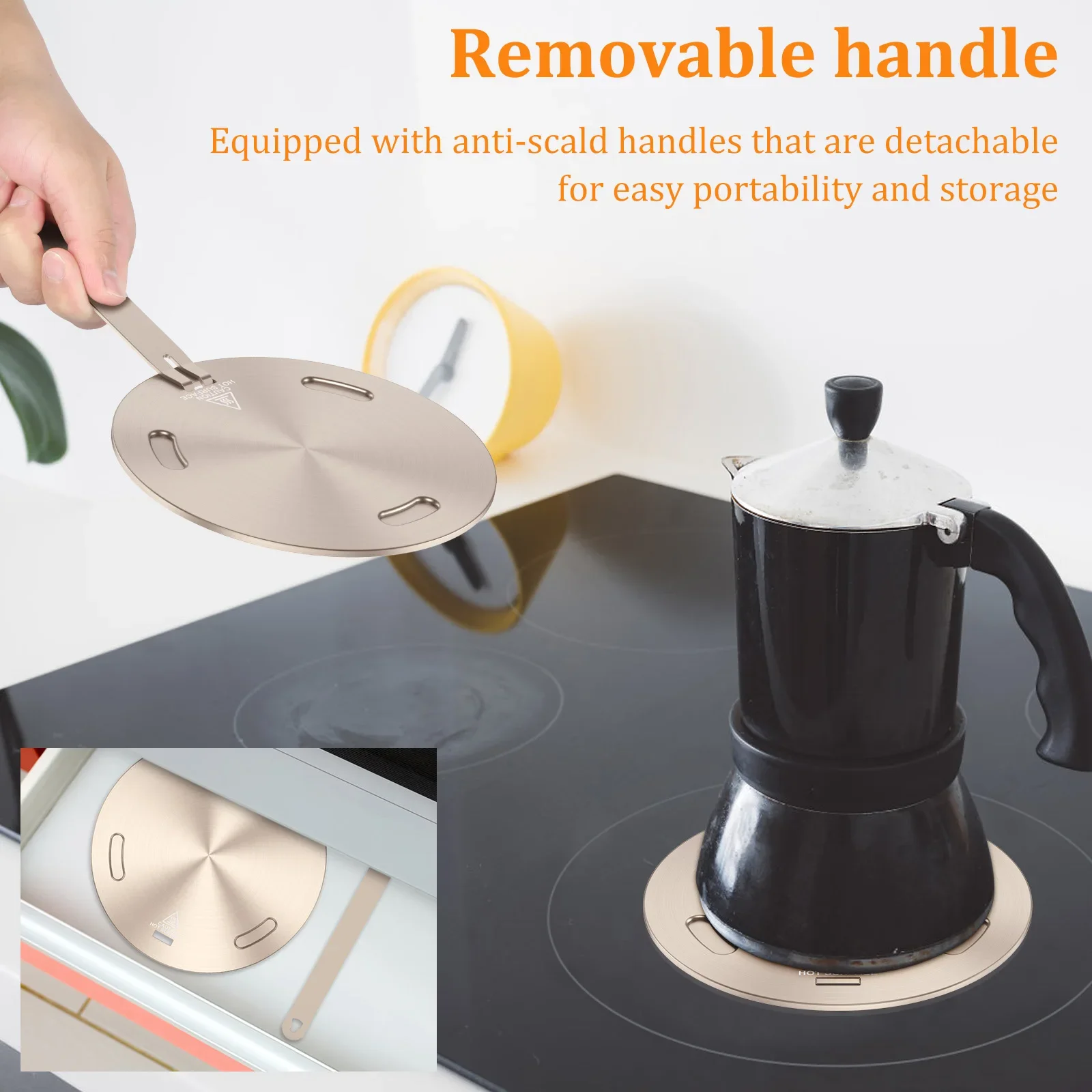 Heat Conduction Plate for Gas Stove Portable Heat Diffuser Plate with Removable Handle Stainless Steel Induction Adapter Plate