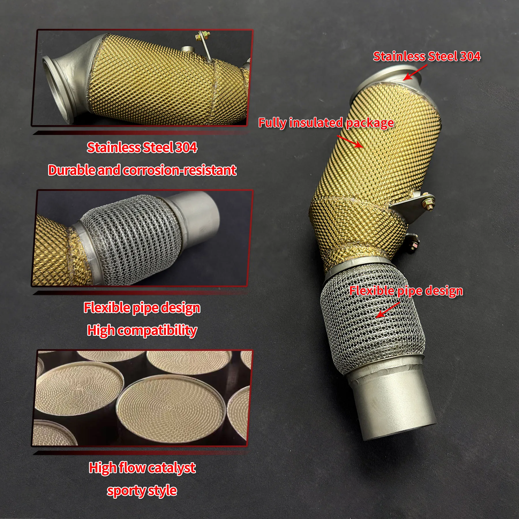 Golden Heat-insulating Exhaust Downpipe for BMW 325 330 340 G20 B48 2.0T High-flow Exhaust Pipes No Engine Fault Indicator Light