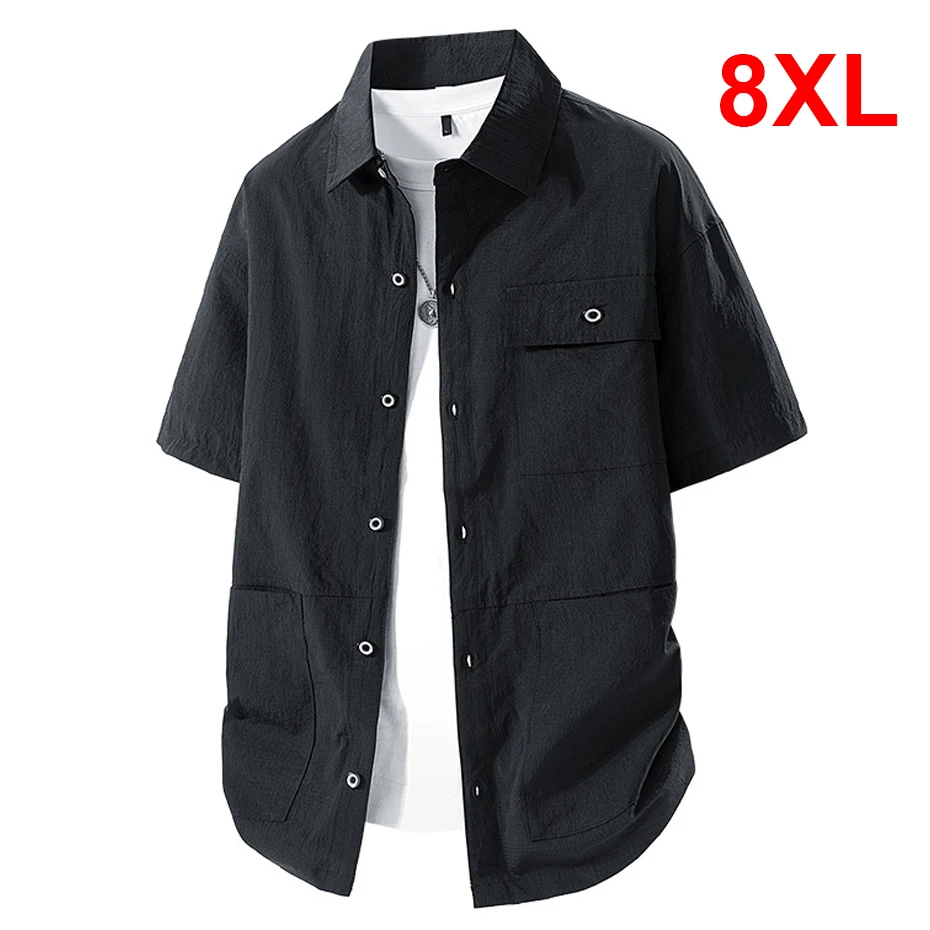 

9XL Plus Size Shirt Summer Cargo Shirts Men Fashion Casual Solid Color Shirt Male Big Size 9XL