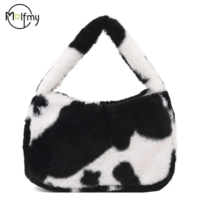 Women Fluffy Cross Bag Plush Shoulder Bags Underarm Top-handle Handbags Female Autumn Winter Handbag Plush Tote Fashion Shopping