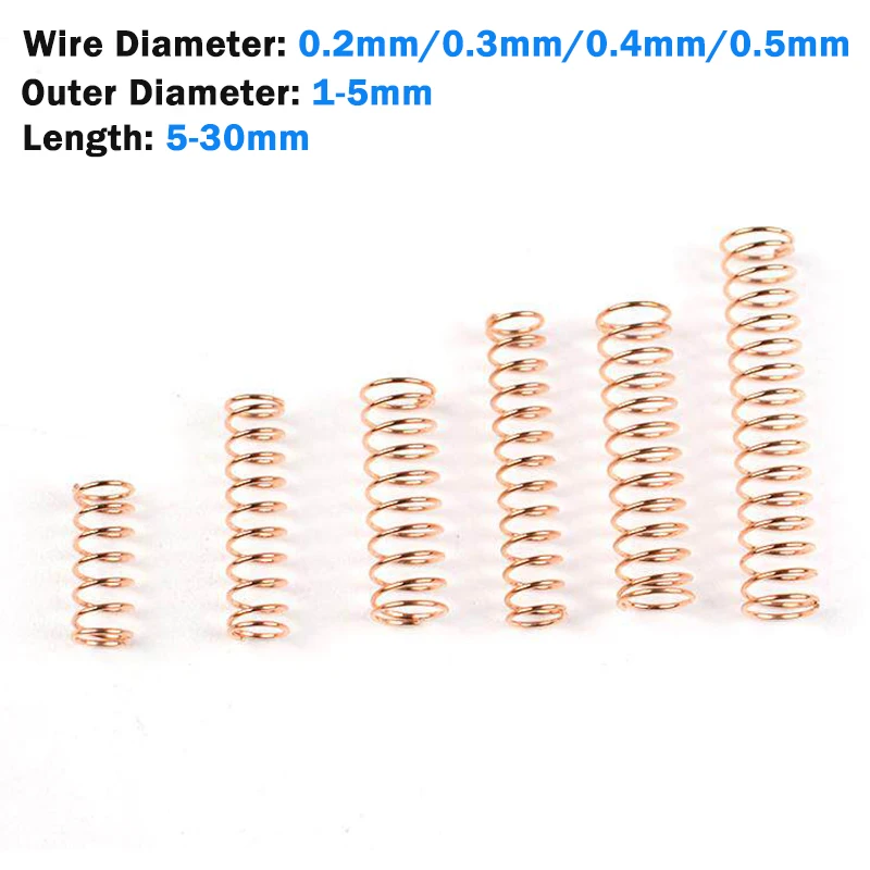 Brass Small Spring Wire Dia 0.2/0.3/0.4/0.5mm Copper Wire Conductive Phosphorus Micro Small Compression Spring for Flashlight