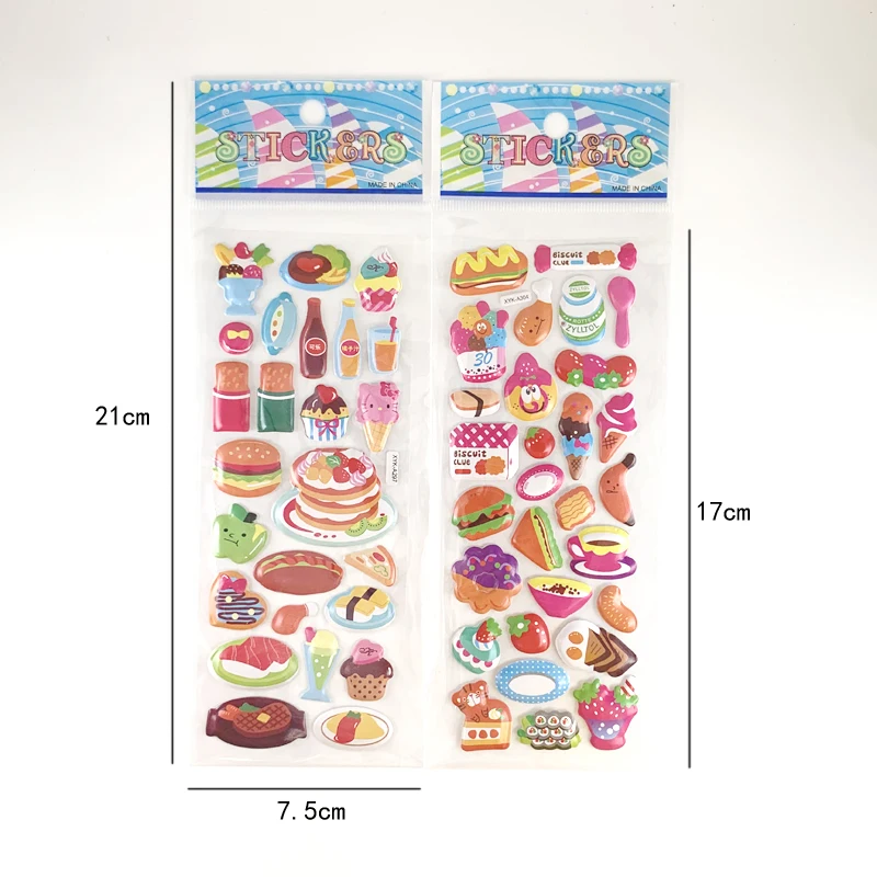 12 Sheets/Set Cartoon Bubble Stickers Burger Candy Cake Food Pattern Kids Cute Sticker for Children School Boy Girl Reward