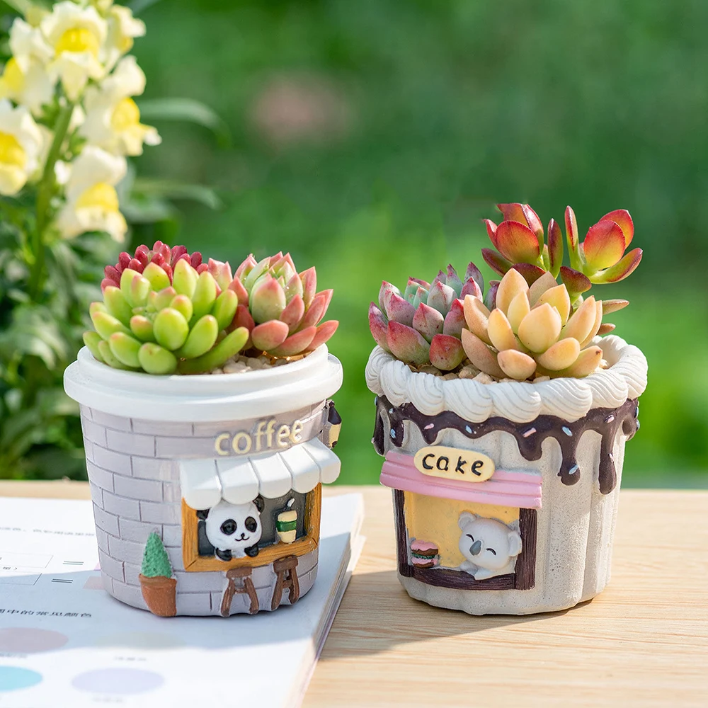 Pots à plantes succulentes en résine de style street food créatif, contenants de jardinage de bureau, décoration de plantes vertes de bureau, vases de paysage