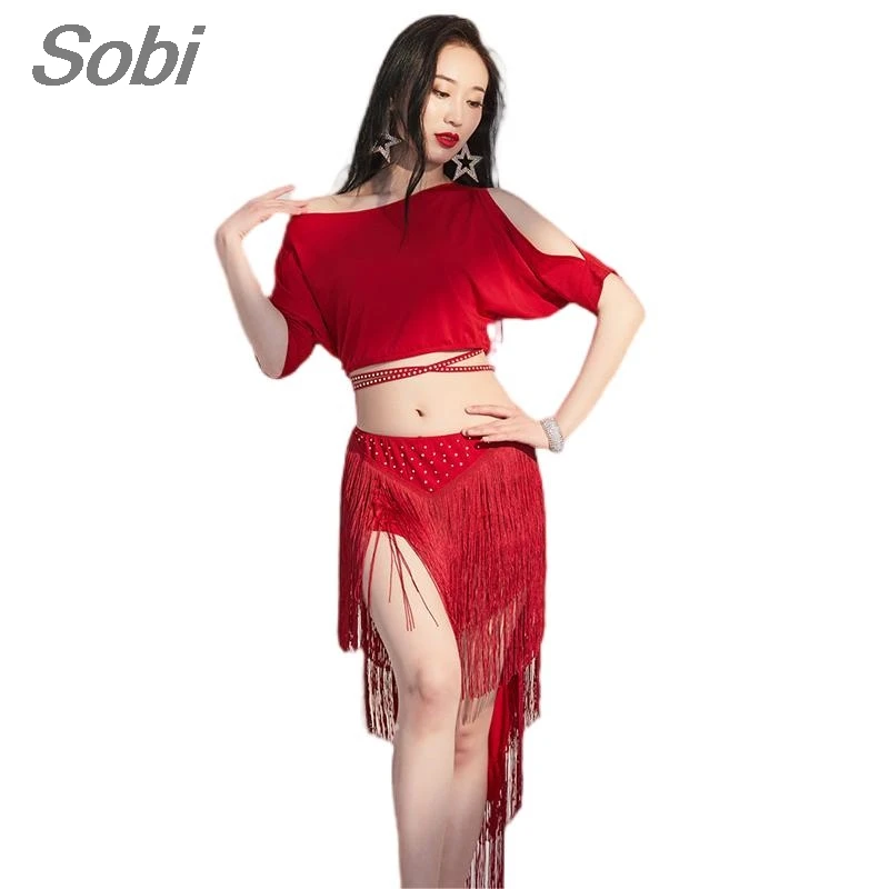 Women Sexy Belly Dance Costume Set Top+Tassel Skirt Class Training Wear Goddess Oriental Belly Dance Performance Outfit Suit