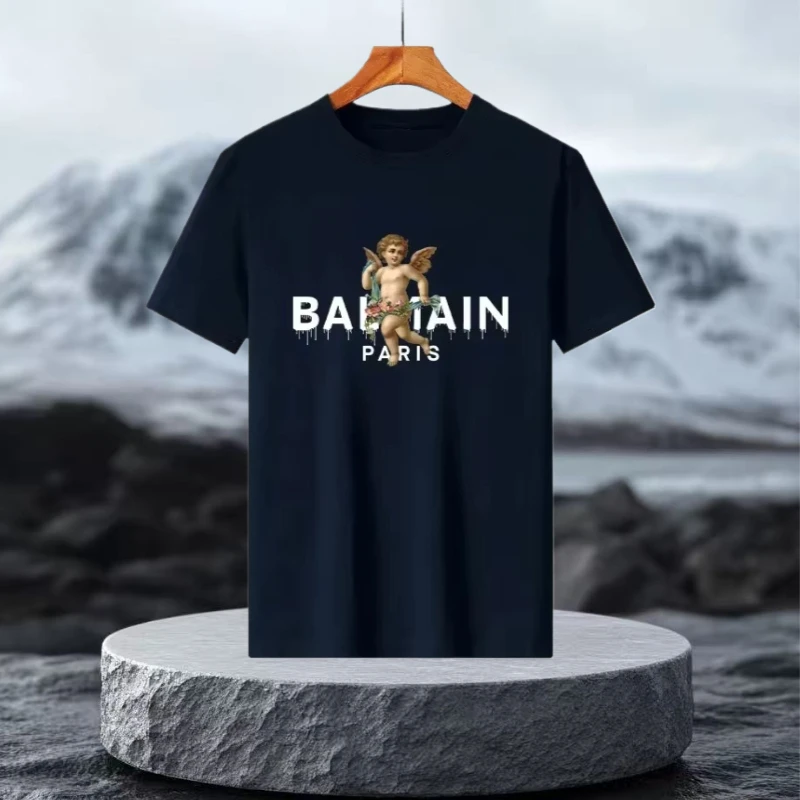 

2026 Новая роскошная футболка, мужская хлопковая удобная футболка с короткими рукавами и принтом ангела, мужская винтажная футболка Y2k