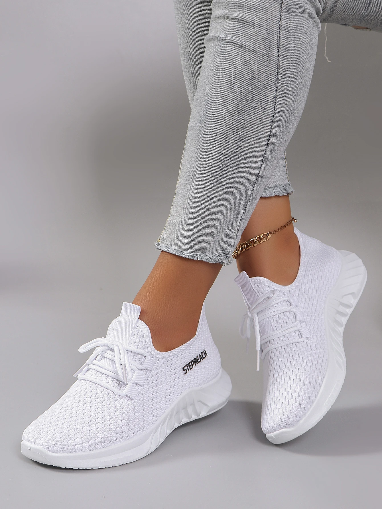 Calçado desportivo branco feminino, com renda, confortável, respirável, leve, resistente ao desgaste, spor de sola macia, novo, primavera