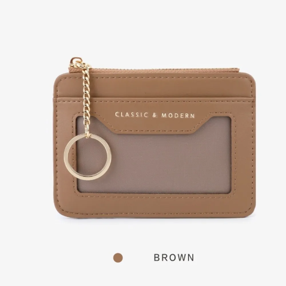 حامل بطاقة مع سلسلة المفاتيح حقيبة للبطاقات المعلقة بولي Leather الجلود رقيقة جيب محفظة نسائية للعملات المعدنية متعددة الوظائف سستة متعددة بطاقة المحفظة النساء/الفتيات