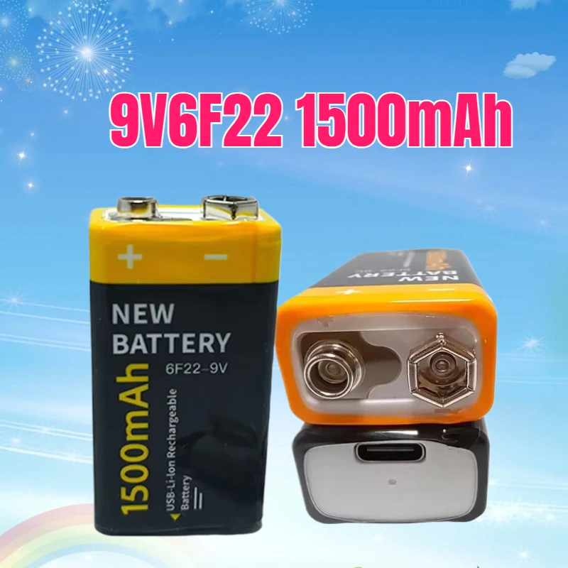 

9V6F22 1500mAh Lithium-ion Rechargeable Battery USB 9V Suitable for Multimeter Microphone Toy High Capacity
