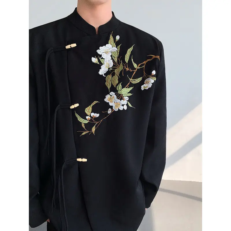 

Новый осенний мужской костюм в китайском стиле с вышивкой, повседневный, из полиэфирного волокна