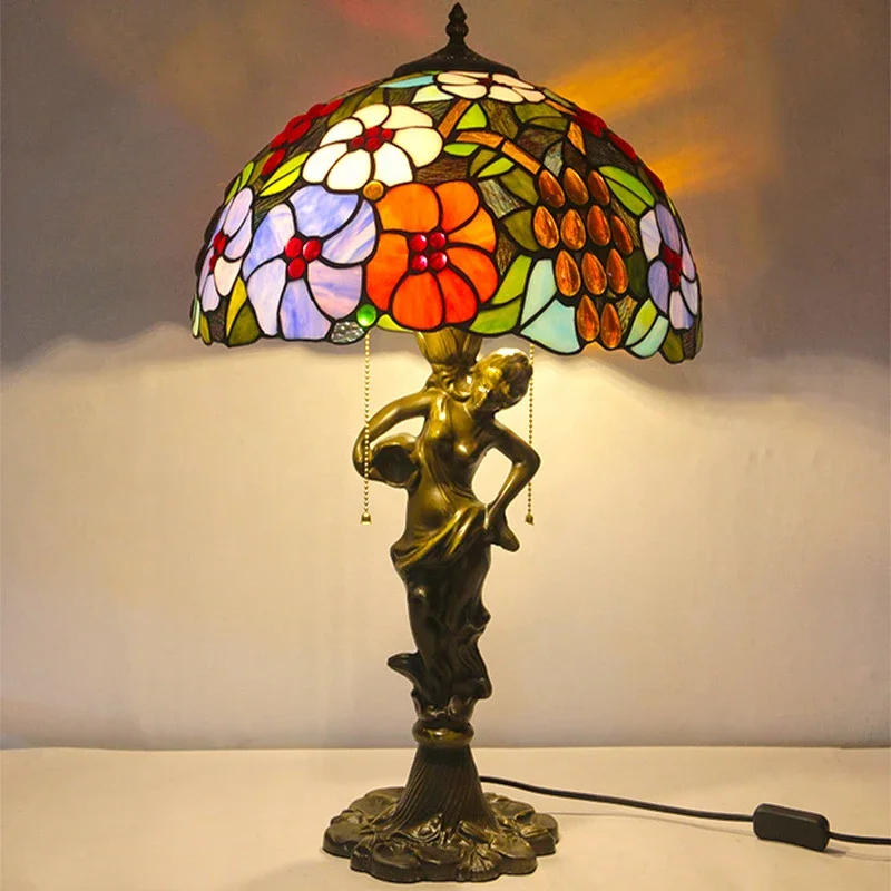 SEAN Tiffany Table Lamp LED Creative Exquisite Flowers Color Glass Desk Light Decor For Home Study Bedroom Hotel Bedside