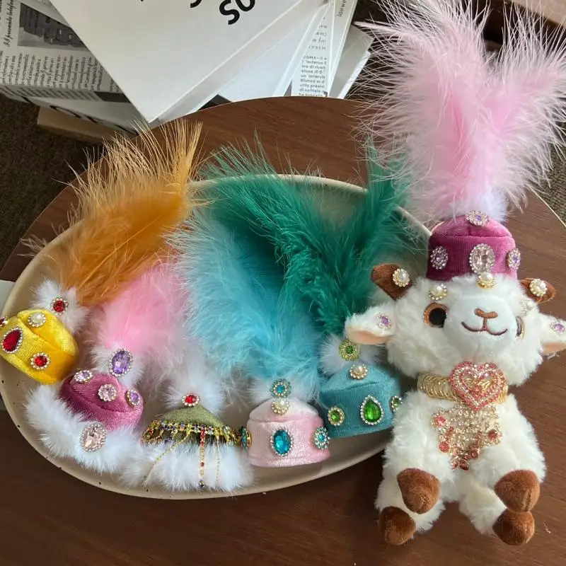Ethnic Style Beaded Embroidered Hat Fluffy Sheep Plush Toy Chinese Cultural Souvenir Stuff Toy Creative Bag Charm Gift