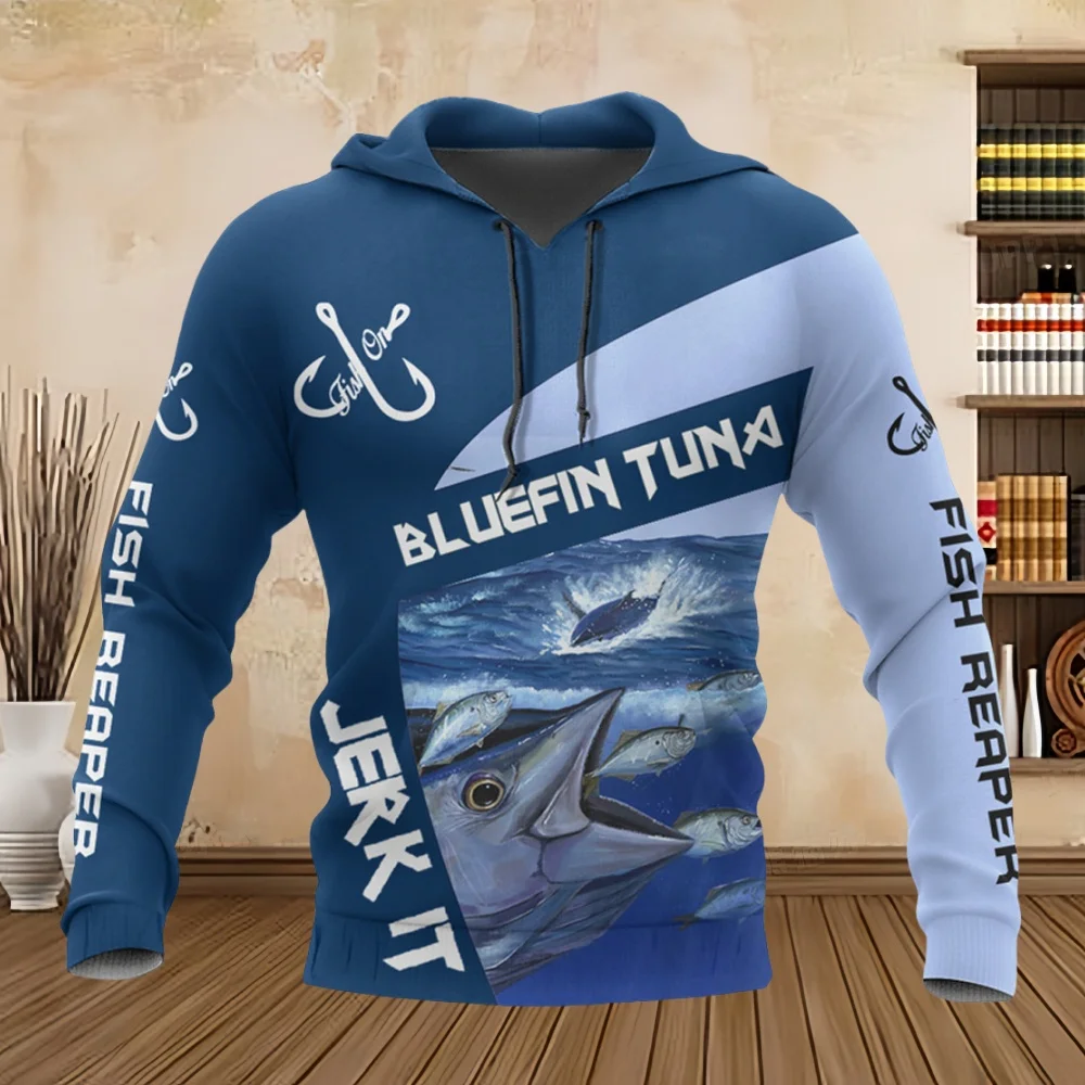 Wild Fishing Print 3D Casual Hoodie for Men Fashion Hunting Fish Enthusiast Pullover Men\'s Plus Size Sweatshirt Clothing Tops