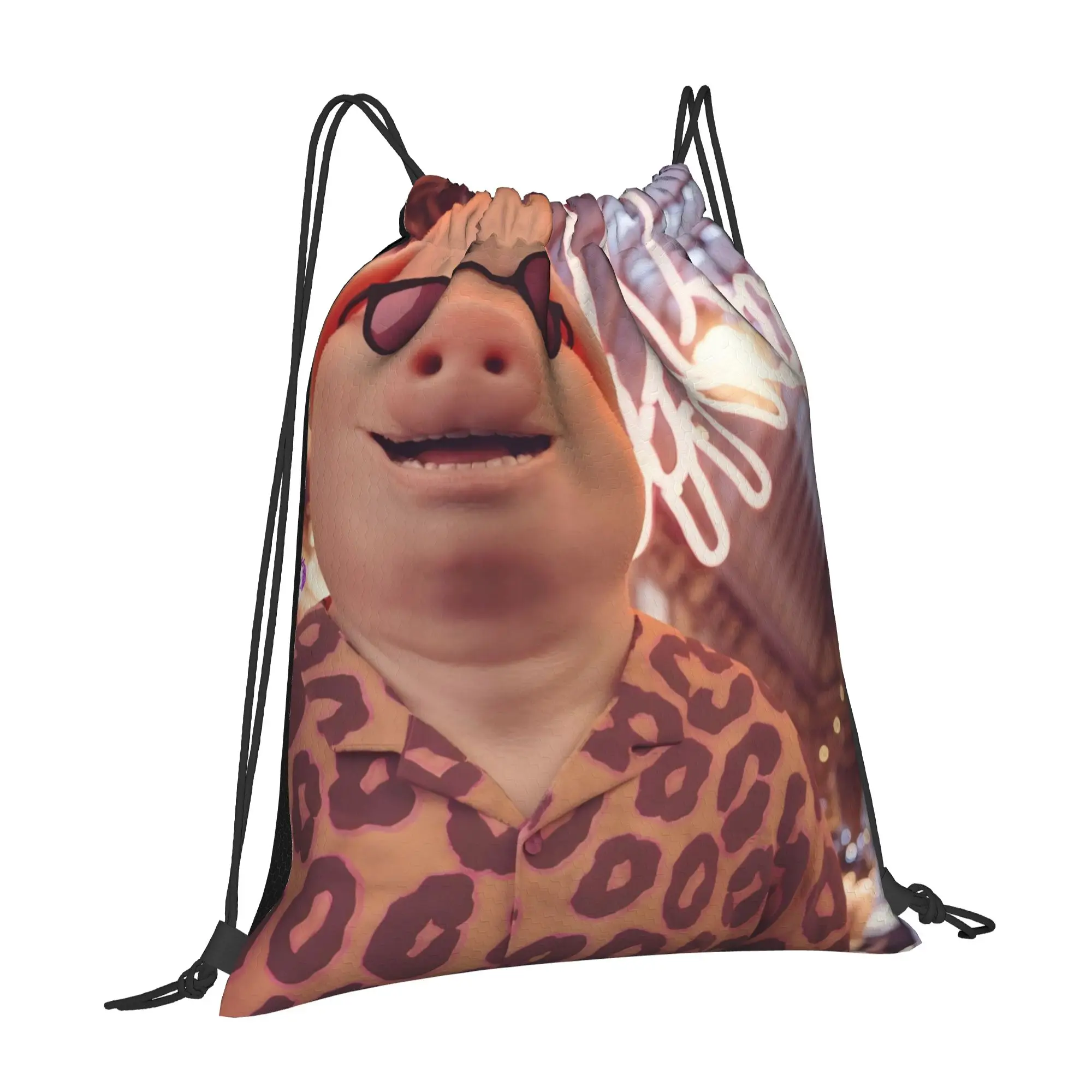 John Pork 4 John Pork Portable Sports Drawstring Backpack Riding Backpack Gym Clothes Drawstring Bags