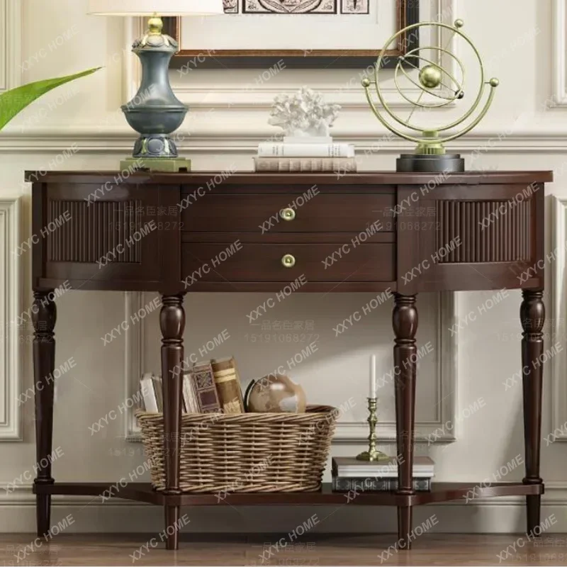 

L solid wood semicircular entrance cabinet retro sofa back table living room decoration display cabinet