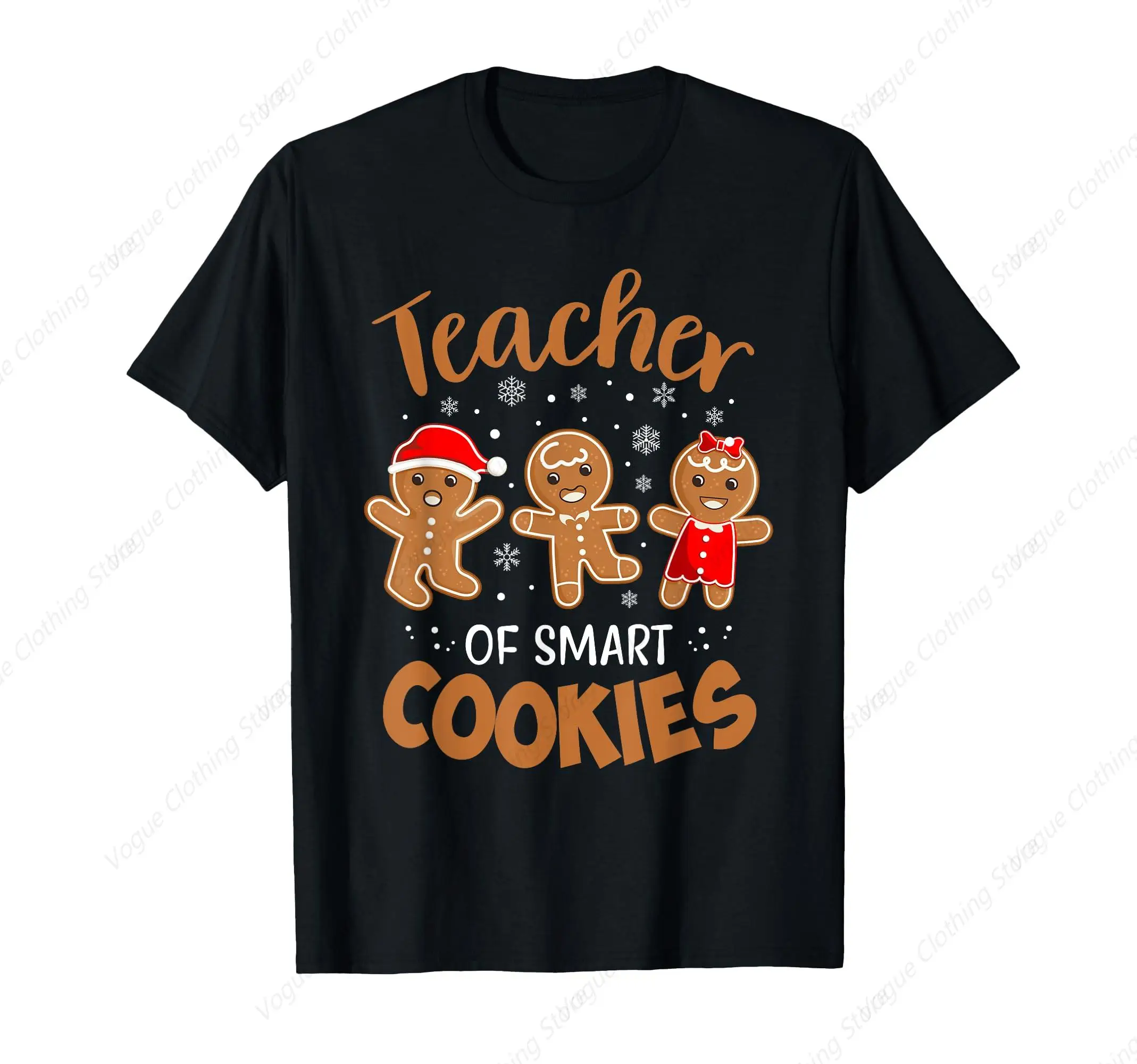 Teacher Of Smart Cookies Gingerbread Christmas Teacher Cute T-Shirt Cotton Clothing Outdoor Leisure Daily Tee