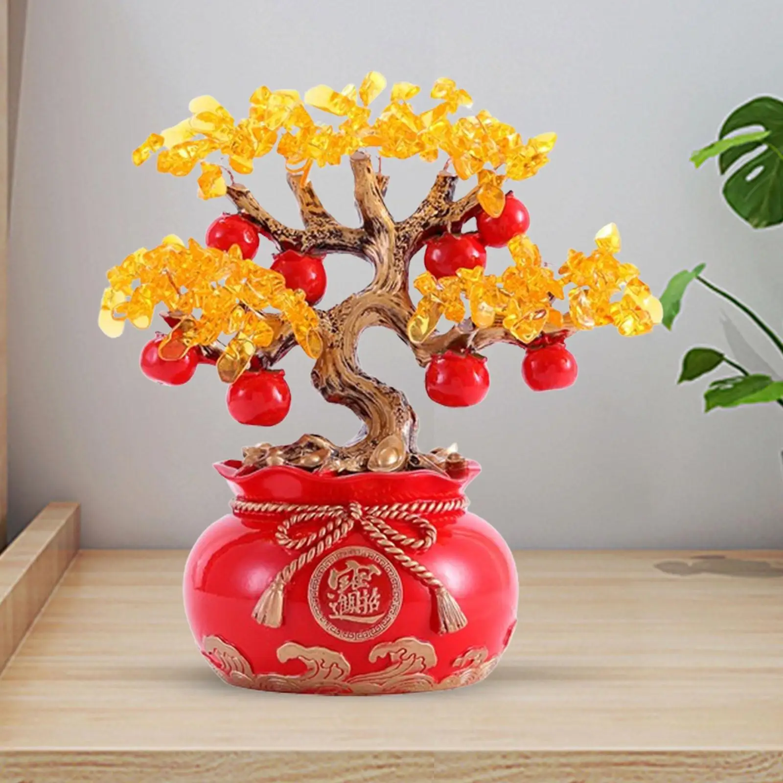 

Persimmon Resin Statue Table Centerpiece Handmade Desktop Blessing Ornament for Housewarming Living Room Restaurant Office Shop