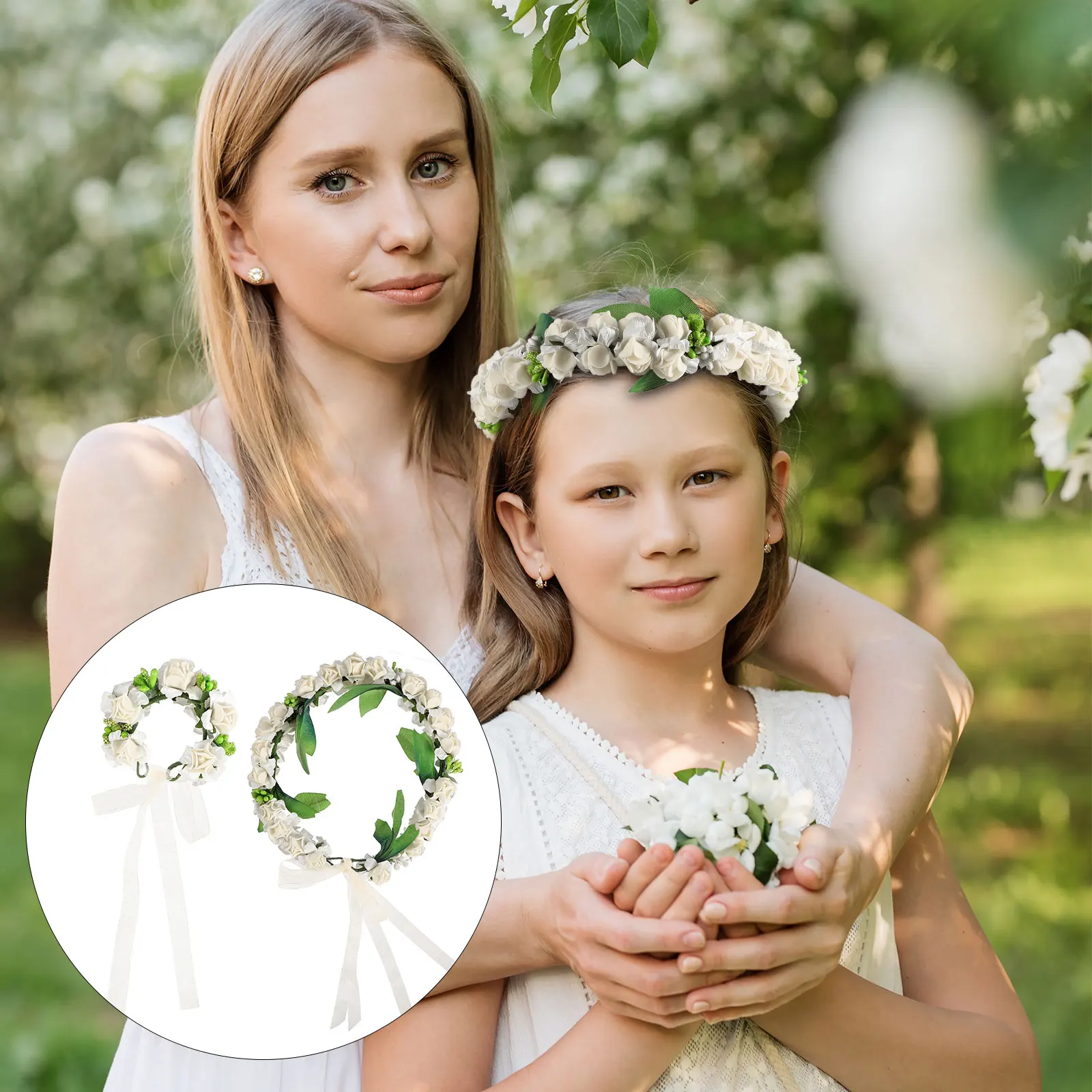 

Flower Headb Wreath Hair Accessories Simulation Girls Elastic Wedding Party Birthday Outdoor Photoshoot Wristb