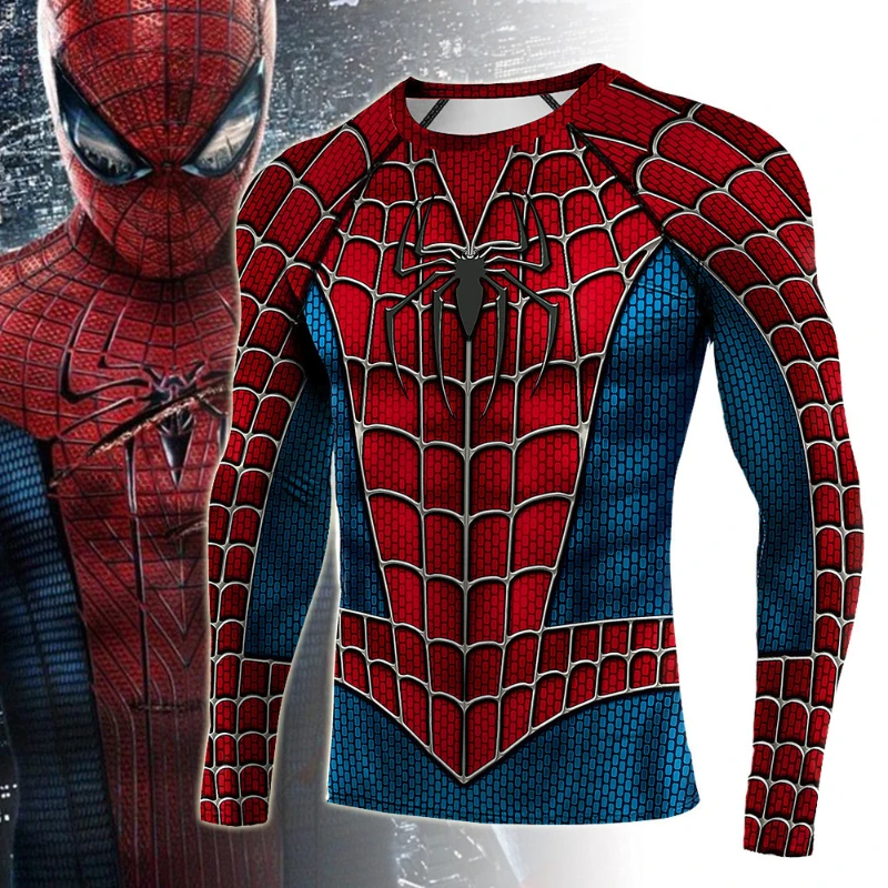 

Marvel Superhero Spidermen T-Shirt for Men Halloween Cosplay Carnival Party Tops Compression Shirts Sports Tees Comic Costumes
