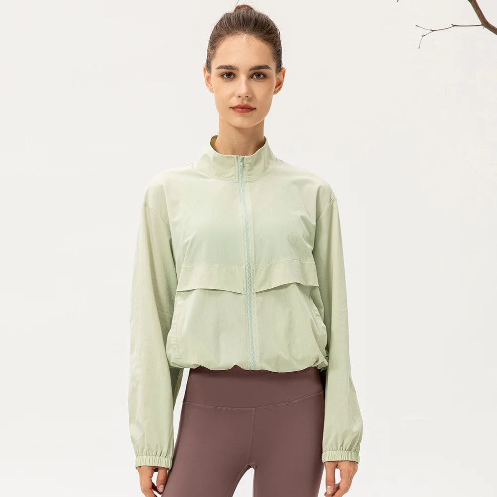 

Women's Outdoor Sports Trench Coat Loose-Fit Casual Yoga Wear Zip-Up Stand Collar Running Fitness Jacket Breathable Style