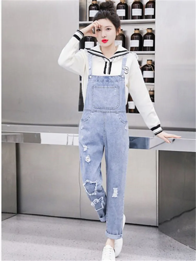 2024 Spring Summer New Female Denim Overalls Casual Loose Women Clothes Harajuku Big Pocket Jean Jumpsuit Roupas Feminina