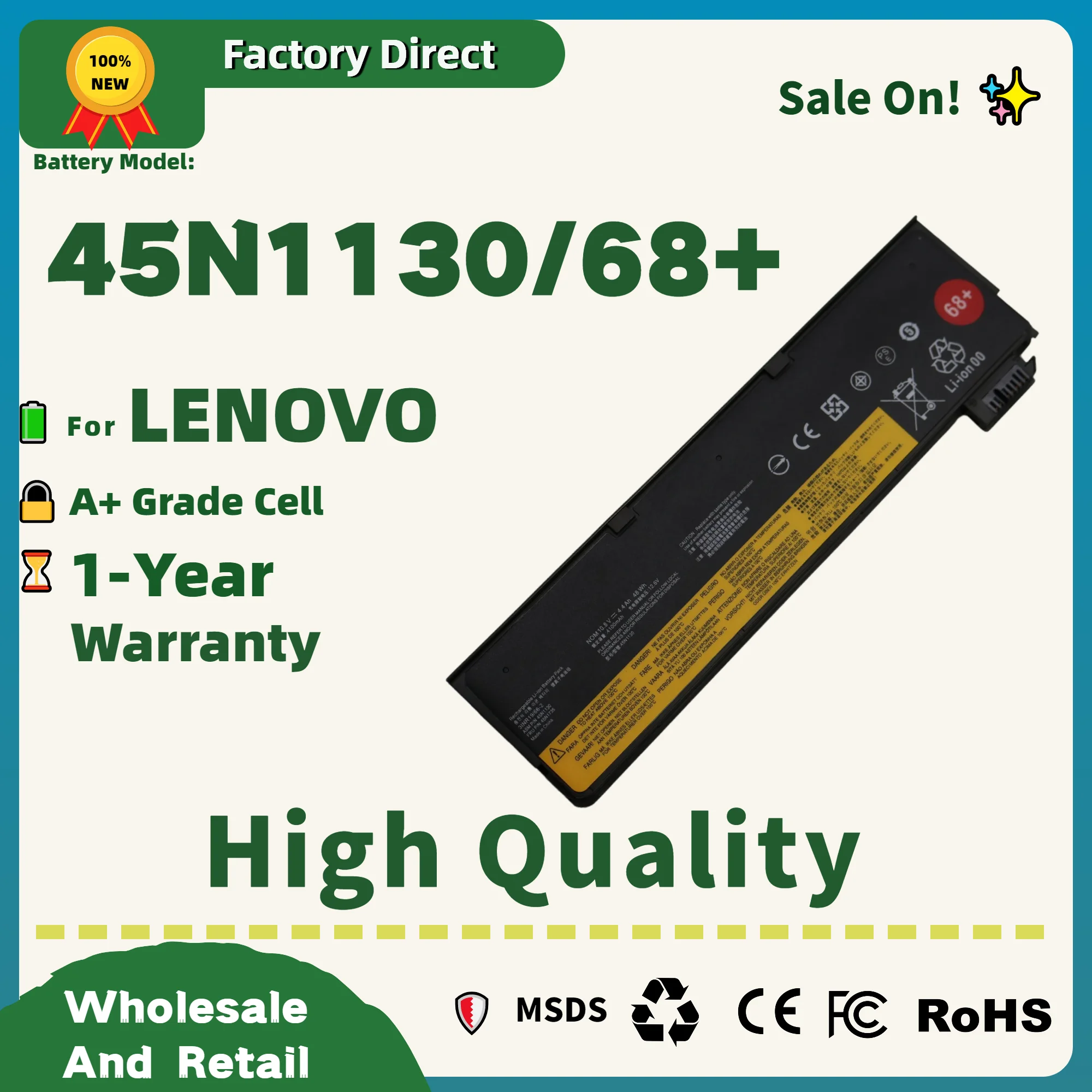 Factory Direct! For Lenovo ThinkPad T440S T440 X250 T450S X260 S440 S540 L450 L470 45N1130 68+ Battery 45N1131 45N1127 45N1126