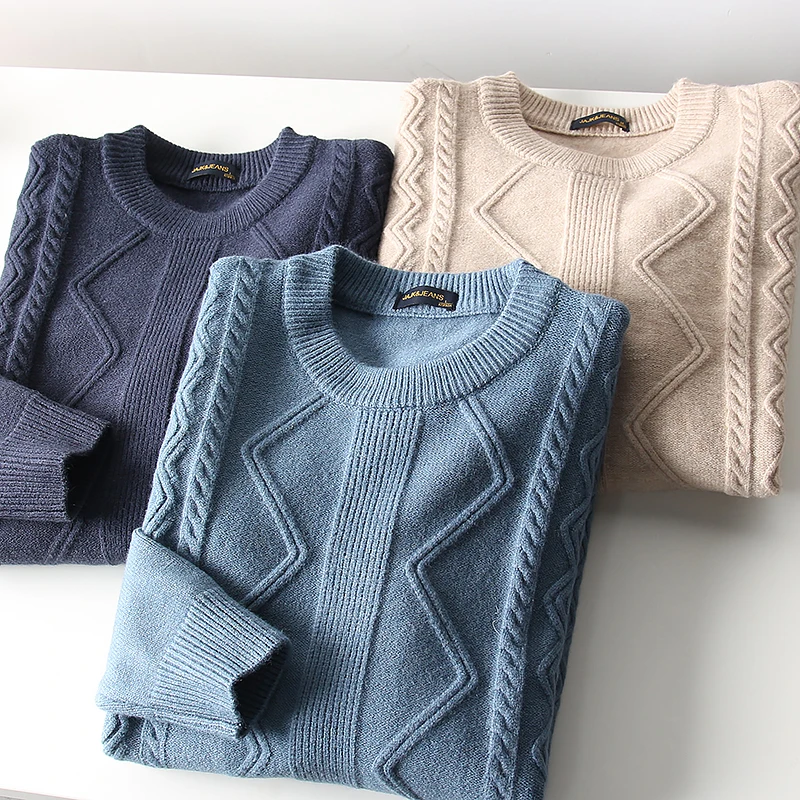 

Мужской теплый кардиган из утолщенной шерстяной вязки с винтажной вышивкой, модный свитер с круглым вырезом из норкового флиса для осени и зимы