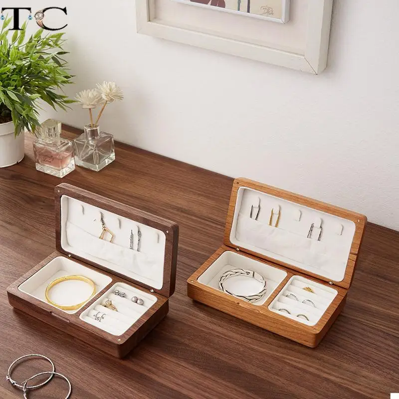 High-Grade Light Luxury Jewelry Storage Box Solid Wood Jewelry Box Wholesale Wooden Black Walnut Ins Wind Wood Box