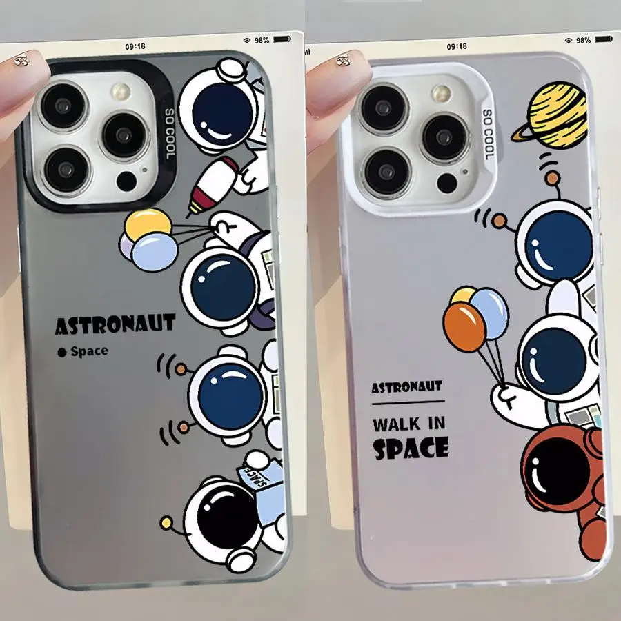 Case for iPhone 14 15 16 Plus 16e 11 12 13 Pro Max Soft Cover Cartoon Astronaut Print